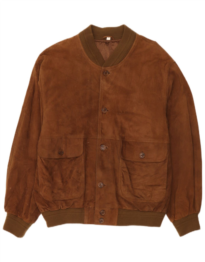 Giubbotto bomber vintage in pelle scamosciata da uomo IT 54 2XL in pelle marrone