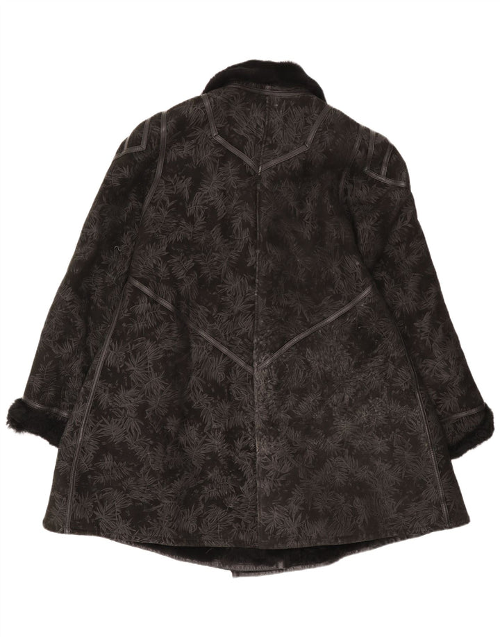 Cappotto in shearling vintage da donna IT 44 Shearling floreale nero medio
