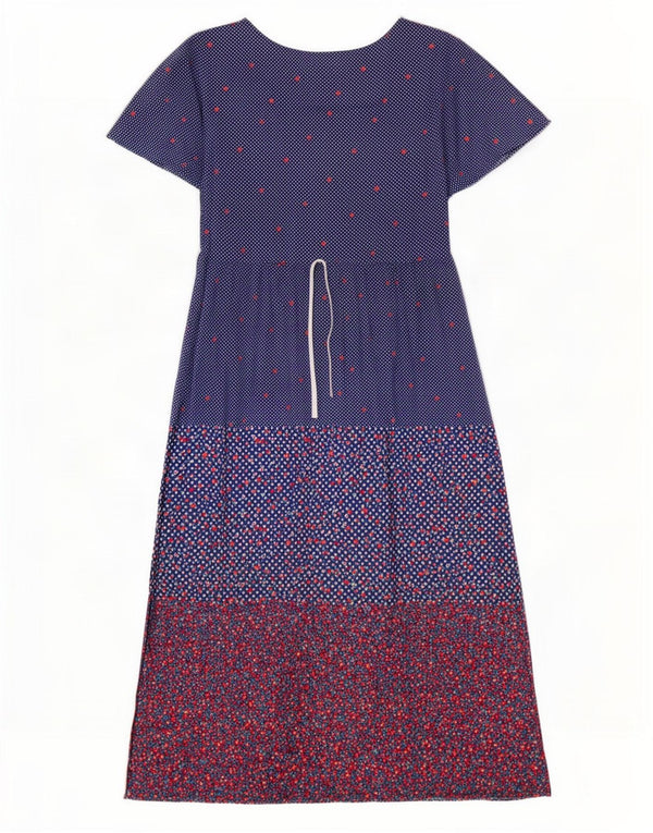 Abito maxi da donna vintage UK 10 piccolo cotone floreale blu