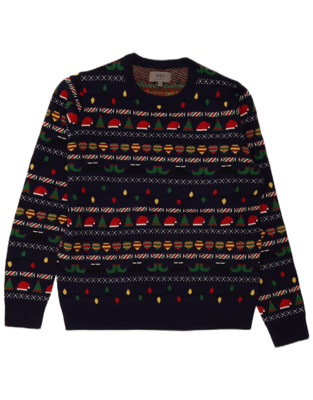 Maglione maglione girocollo da uomo Marks & Spencer medio blu navy natalizio
