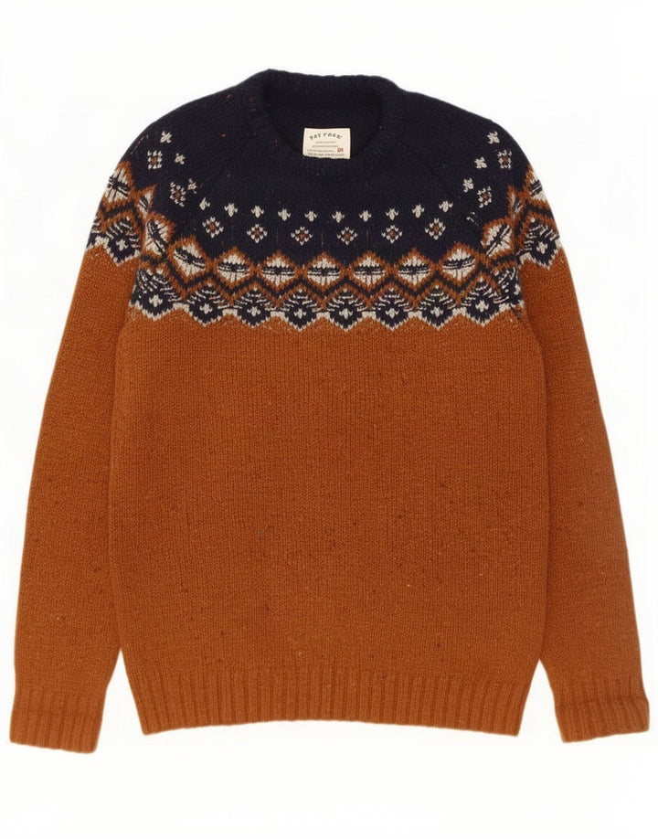 Maglione girocollo da uomo Fat Face, piccolo, in lana Fair Isle marrone