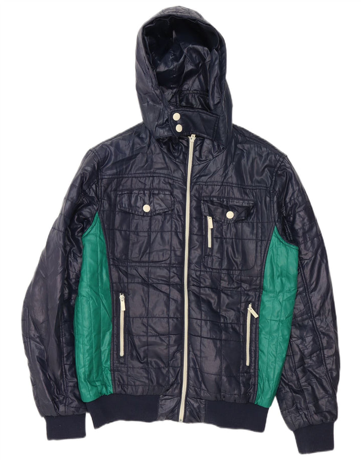 Giacca imbottita con cappuccio da uomo Jack & Jones UK 38 blocco colore blu navy medio