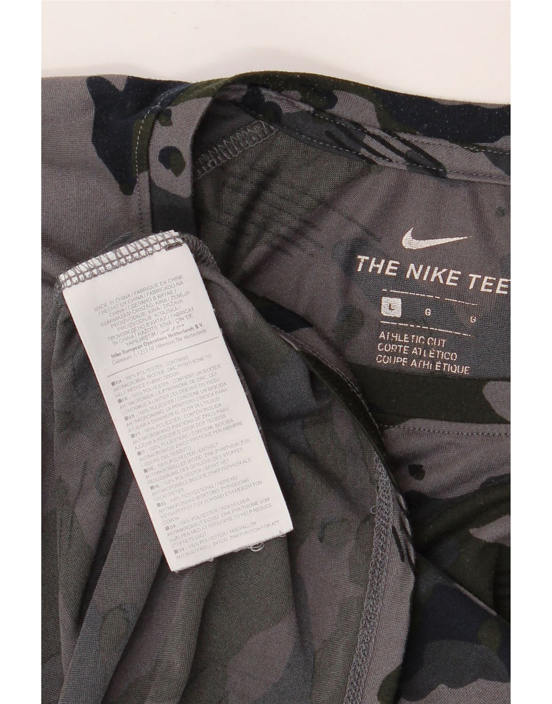 NIKE T-shirt da uomo Dri Fit Top grande in poliestere mimetico grigio