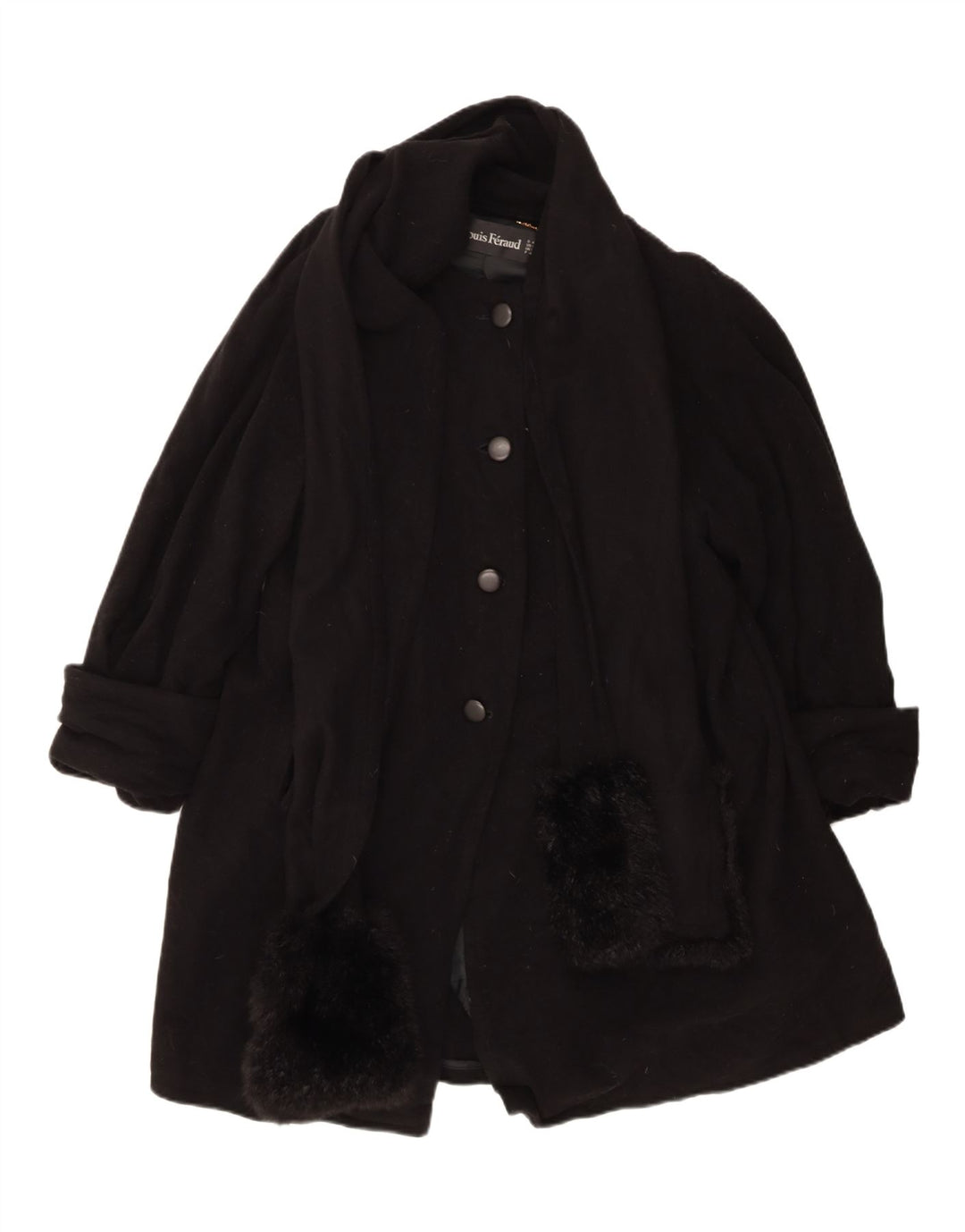 Cappotto da donna Louis Feraud UK 14 grande classico in lana vergine nera