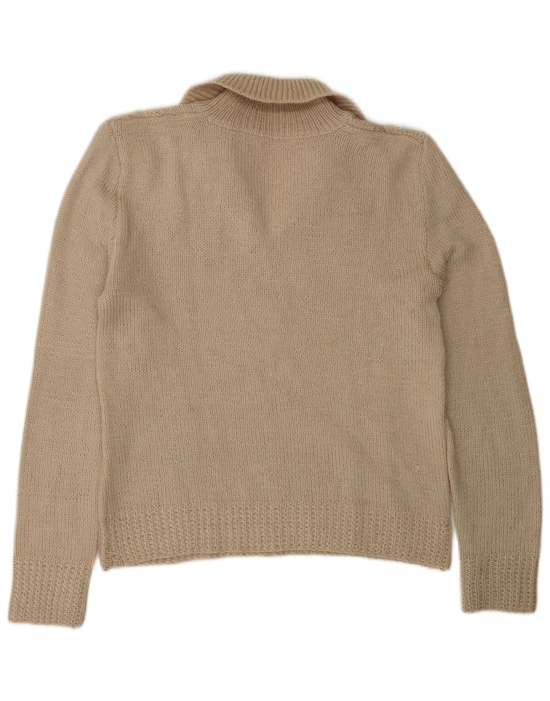 Maglione vintage da donna con collo a polo UK 14 Beige medio