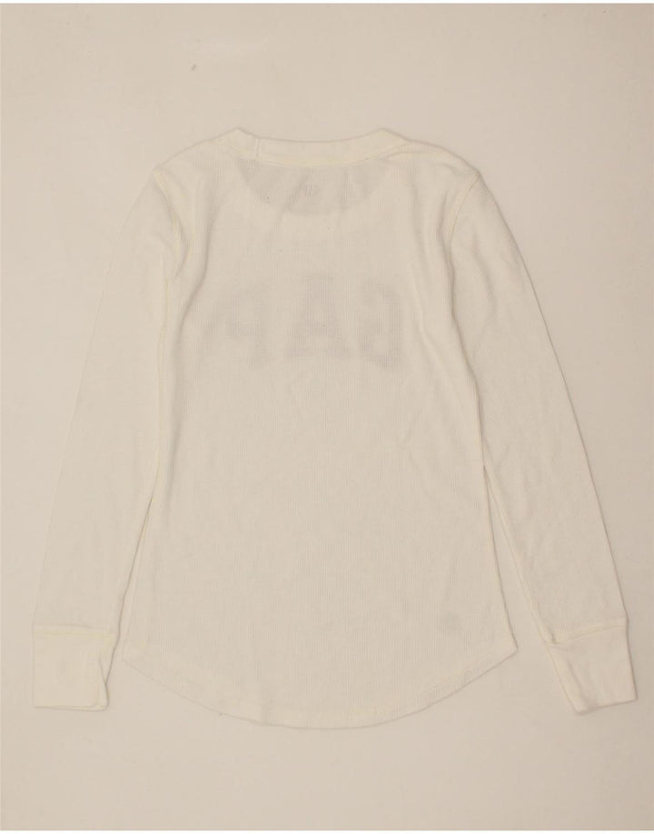 GAP Womens Graphic Top Long Sleeve UK 8 Small White Vintage Gap and Second-Hand Gap from Messina Hembry 