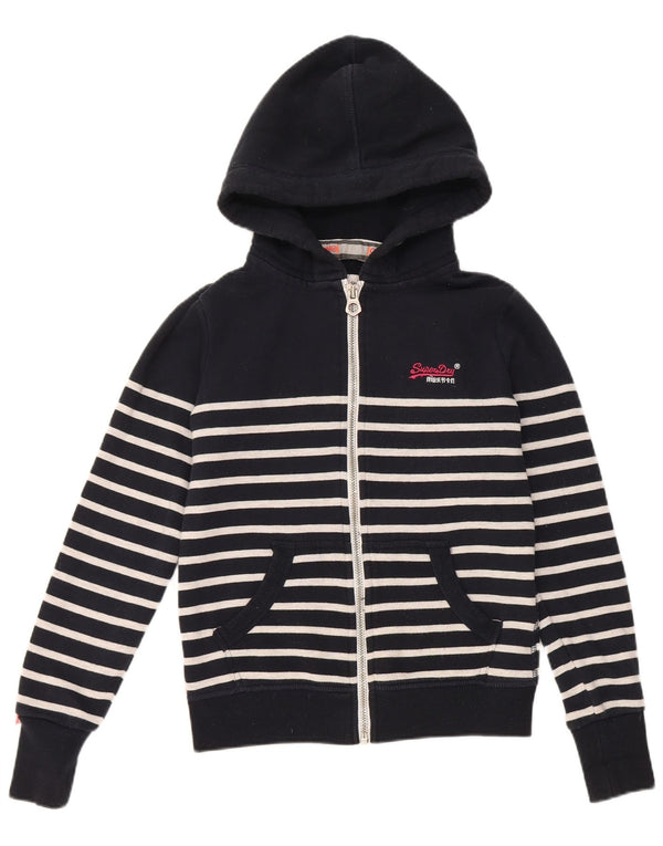 Maglione con cappuccio e zip da donna Superdry UK 10 piccolo cotone a righe nere