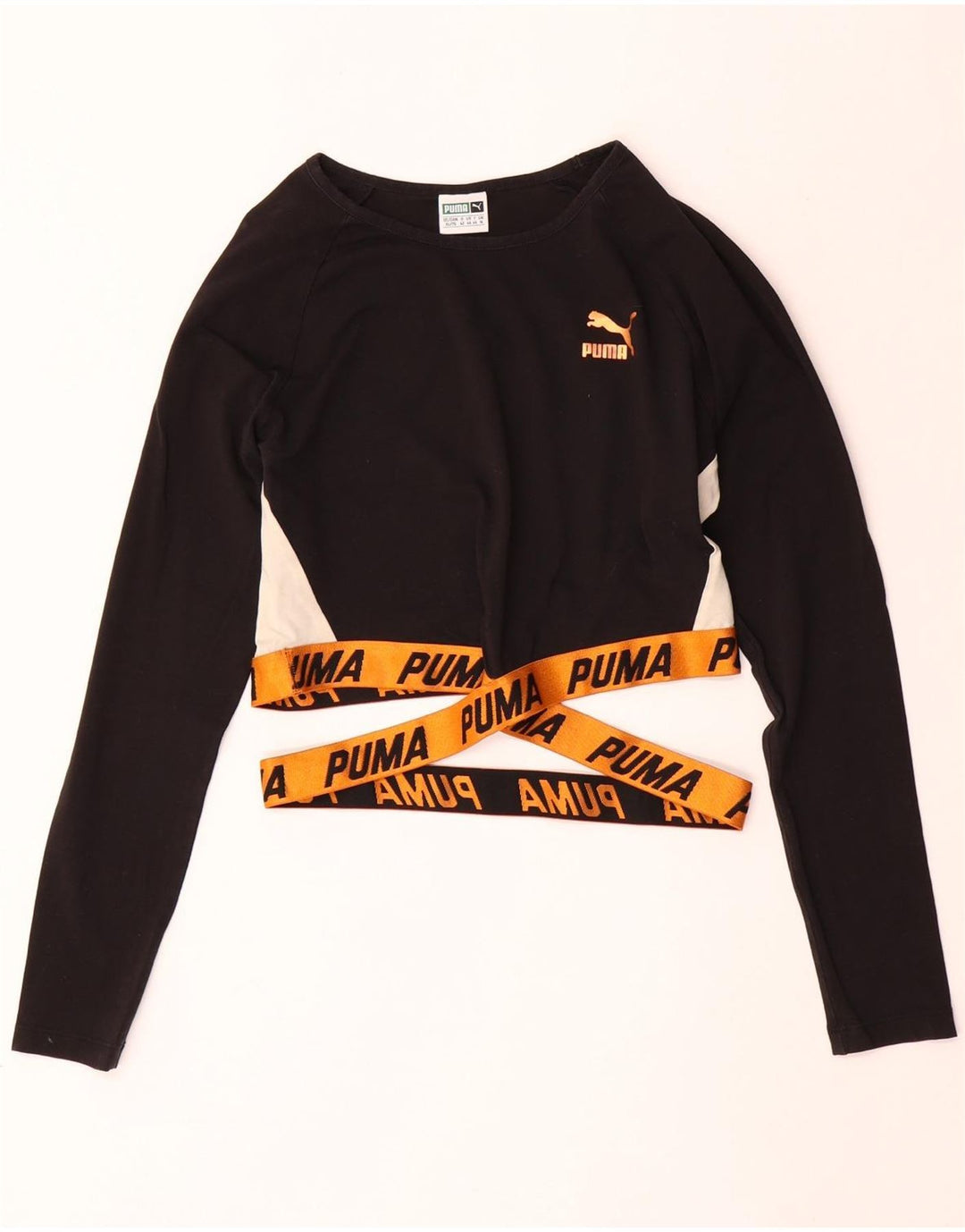 Top corto con grafica PUMA da donna a maniche lunghe UK 16 Large Nero Colourblock