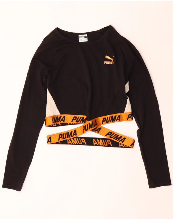 Top corto con grafica PUMA da donna a maniche lunghe UK 16 Large Nero Colourblock