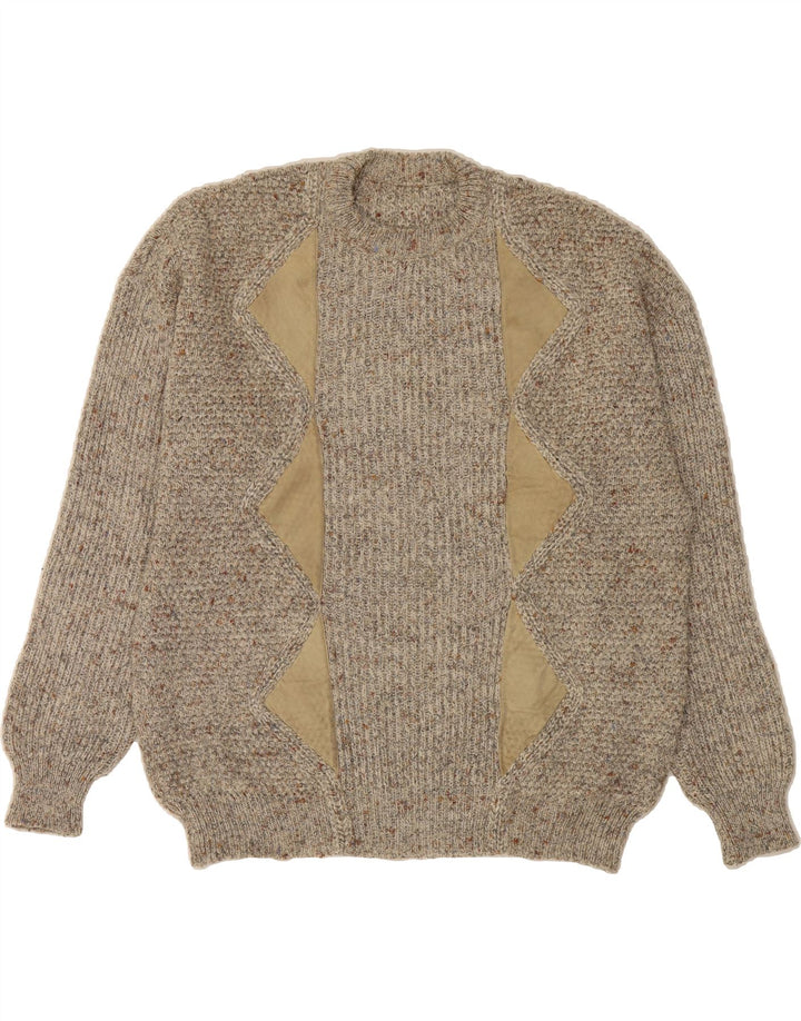 VINTAGE Mens Crew Neck Jumper Sweater 2XL Beige Flecked Wool Vintage Vintage and Second-Hand Vintage from Messina Hembry 