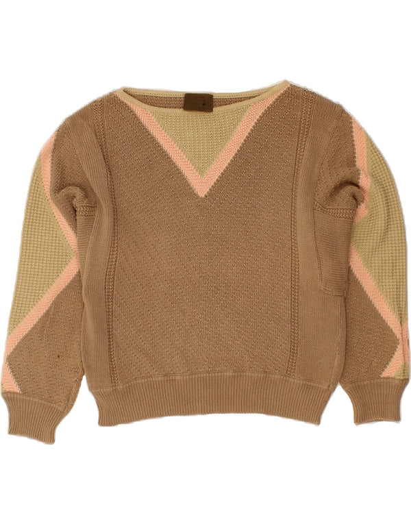 BOGNER Womens Boat Neck Jumper Sweater UK 14 Medium Brown Colourblock