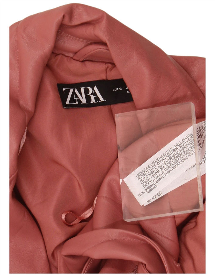 ZARA Womens Double Breasted Faux Leather Blazer Jacket UK 10 Small Pink