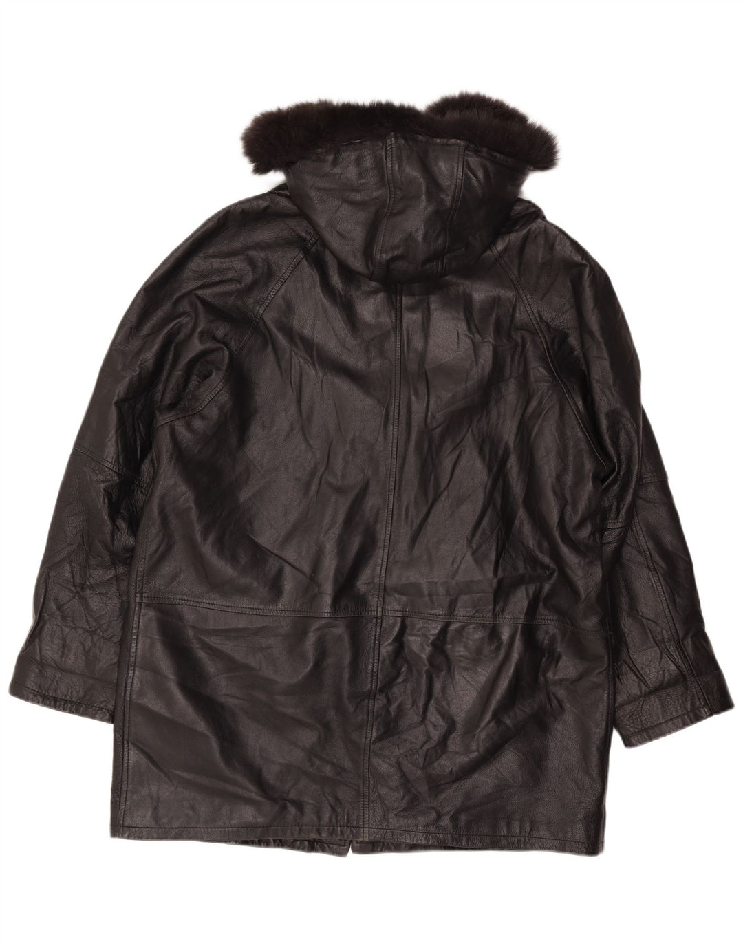 Cappotto in pelle con cappuccio vestibilità ampia da donna vintage UK 18 XL in pelle nera