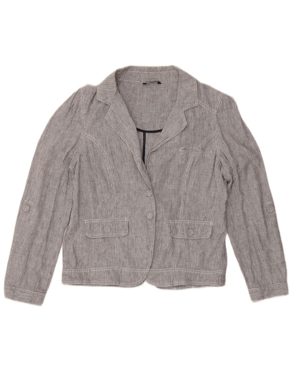 Giacca blazer a 2 bottoni da donna M&Co UK 16 Lino gessato blu grande