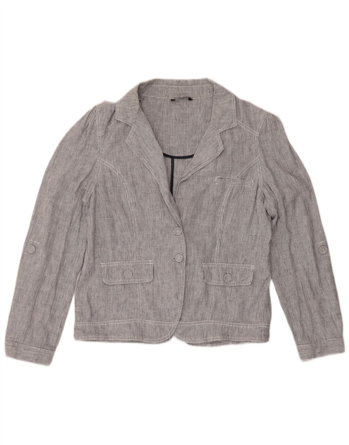 Giacca blazer a 2 bottoni da donna M&Co UK 16 Lino gessato blu grande