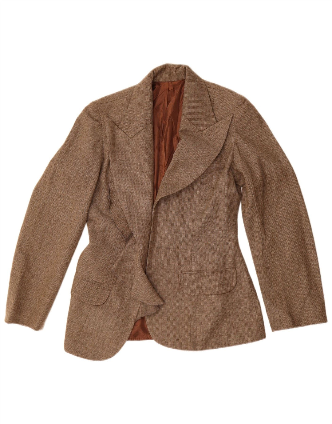 Giacca blazer aperta da donna vintage UK 8 piccola marrone