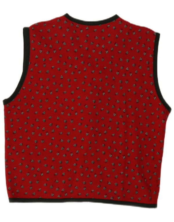 Maglione cardigan senza maniche da donna Naj Oleari UK 16 grande rosso maculato