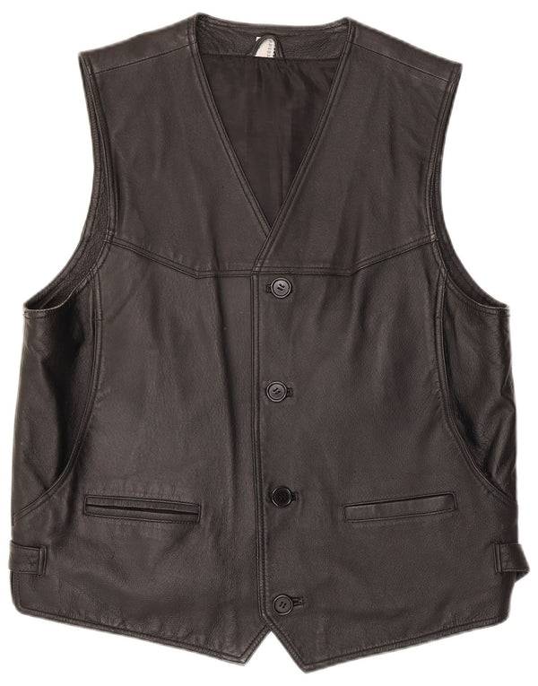 Gilet in pelle da uomo vintage in pelle nera media