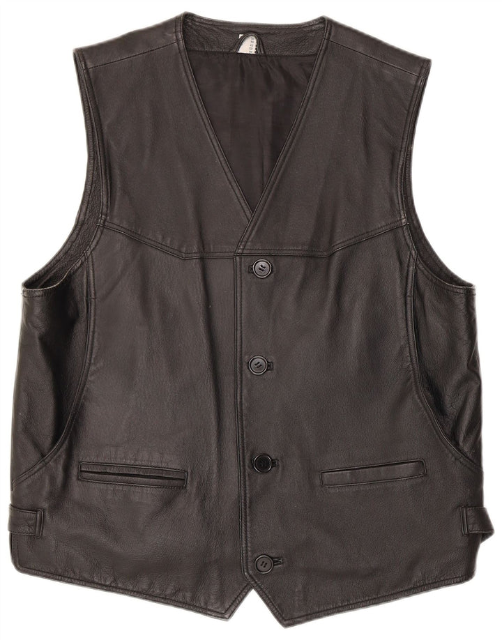 Gilet in pelle da uomo vintage in pelle nera media