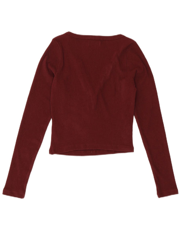 Top corto da donna Hollister a maniche lunghe UK 8 Small Bordeaux Poliestere