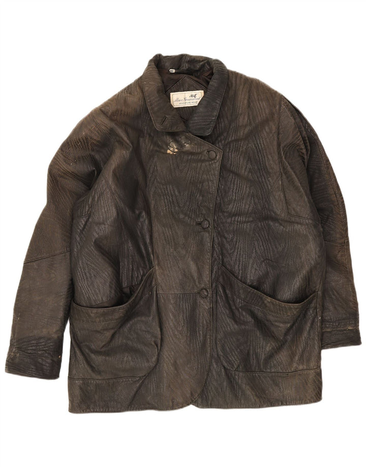Giacca in pelle vintage da donna UK 18 XL nera
