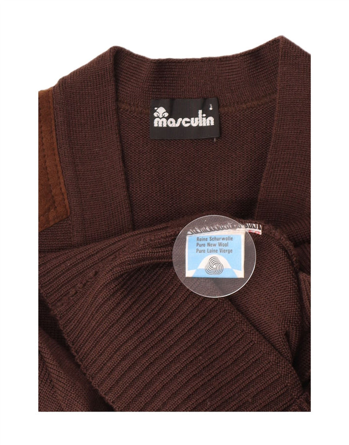 Maglione cardigan da uomo mascolino piccolo marrone in lana vergine