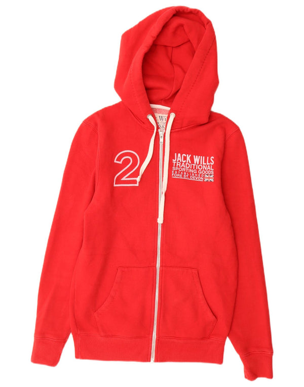 Maglione con cappuccio e zip grafica da uomo Jack Wills XS in cotone rosso