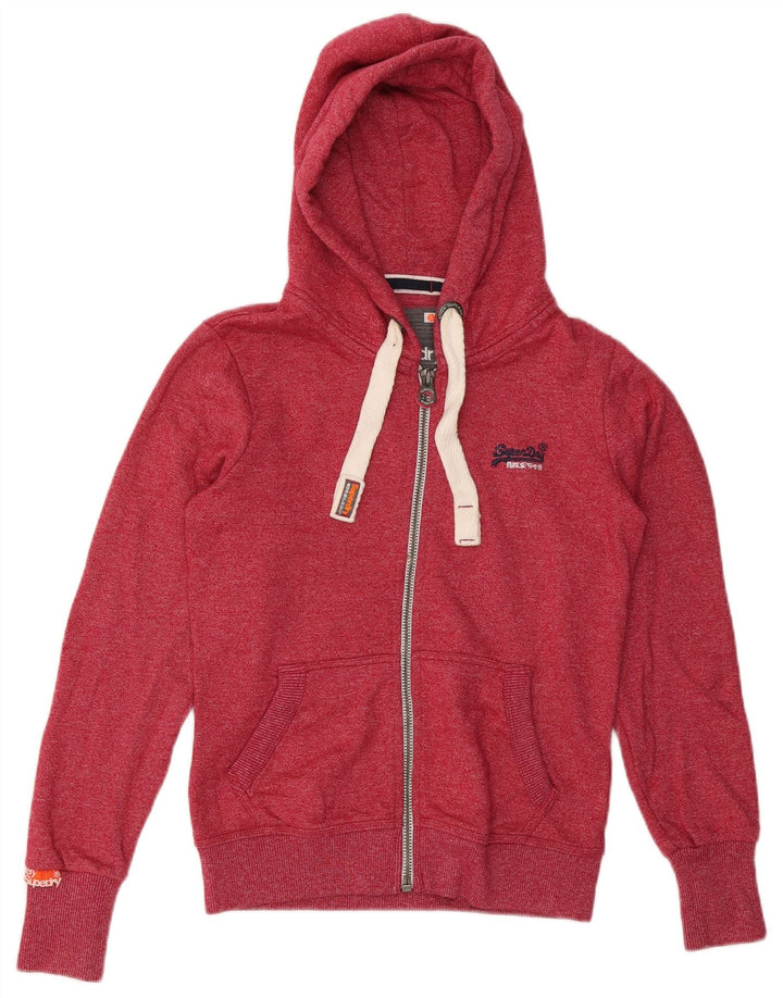 Maglione con cappuccio e zip da donna SUPERDRY UK 10 Piccolo cotone screziato rosso