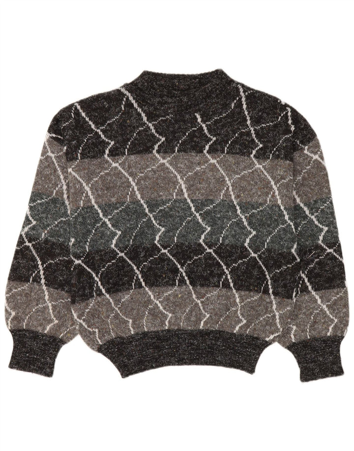 Maglione vintage da donna con collo alto e collo alto IT 48 XL Poliacrilico a righe grigie