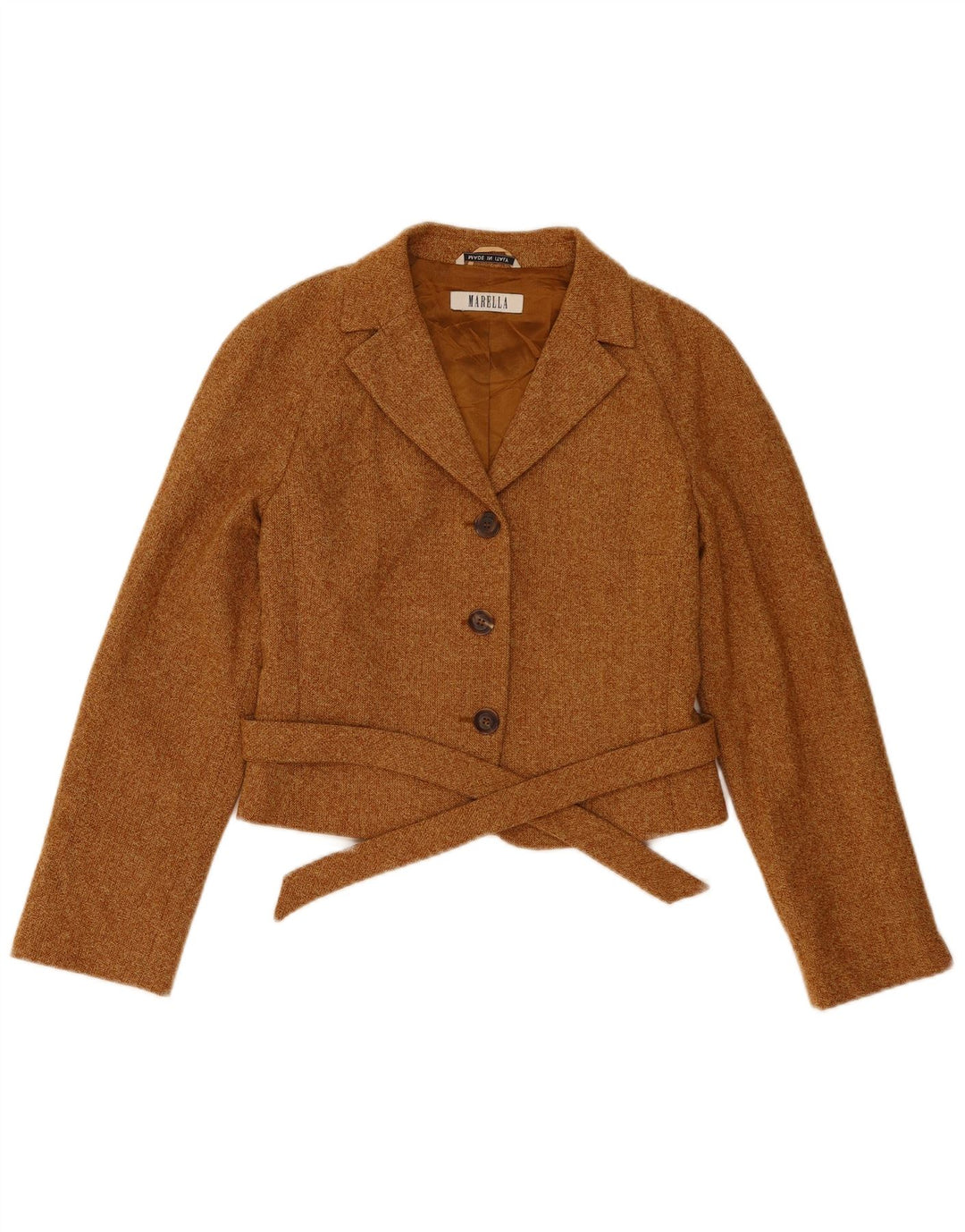 Giacca blazer a 3 bottoni corta da donna Marella UK 10 piccola lana marrone