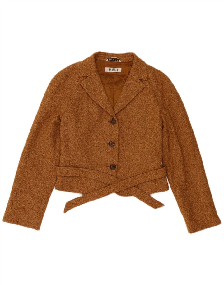Giacca blazer a 3 bottoni corta da donna Marella UK 10 piccola lana marrone