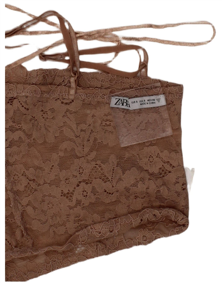 Top corsetto in pizzo da donna Zara piccolo poliestere floreale beige