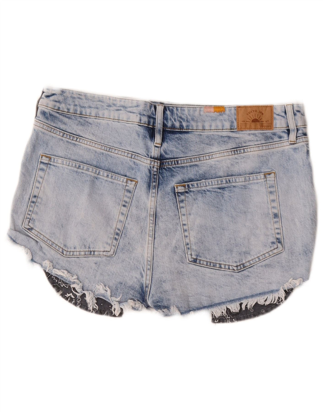 Pantaloni caldi da donna in denim invecchiato Superdry W32 grande cotone blu