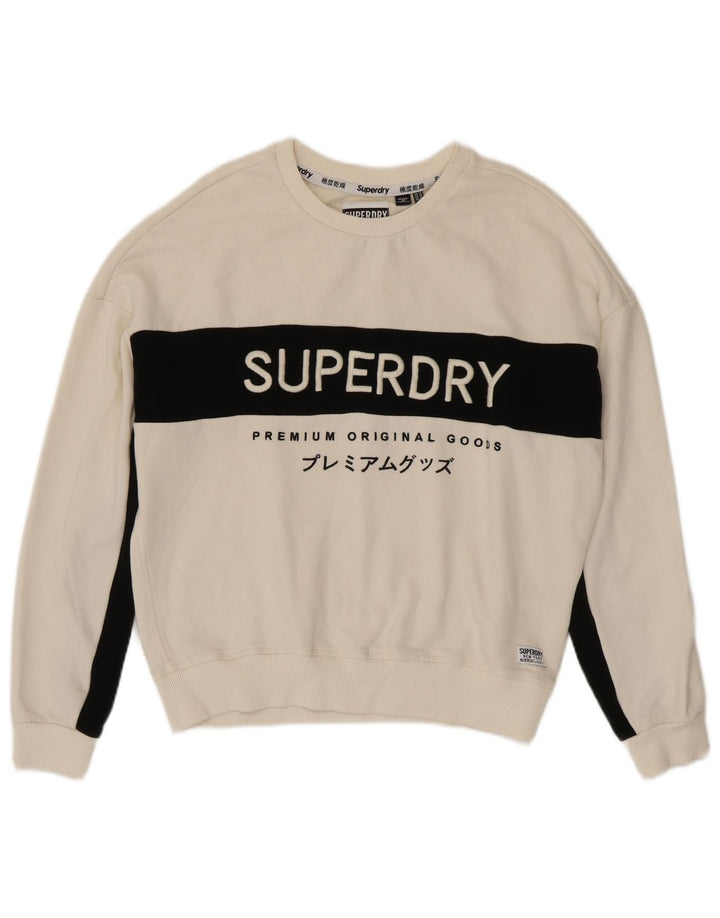 Felpa con grafica da donna Superdry Maglione UK 14 Large White Colourblock