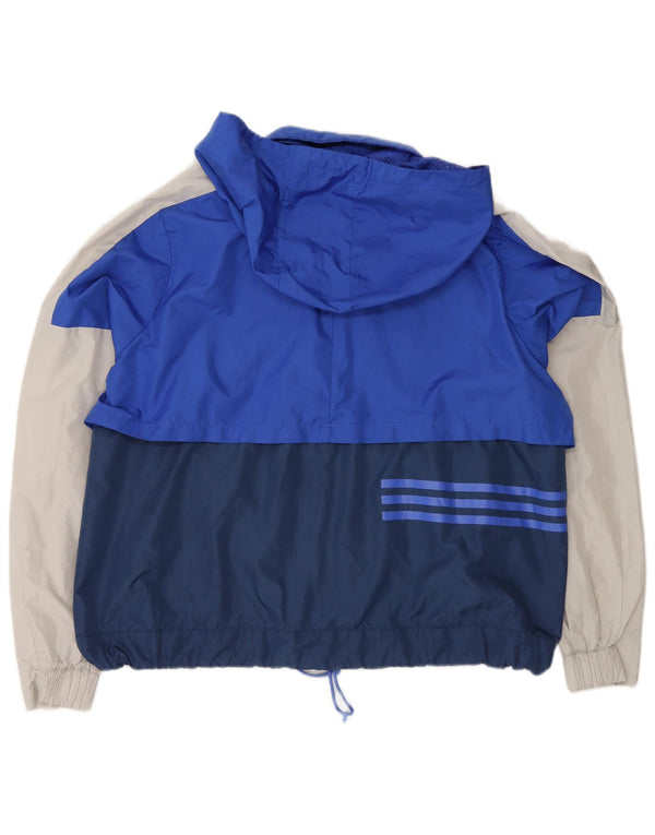 Giacca antipioggia oversize da donna con cappuccio Adidas UK 18 XL Blu Colourblock