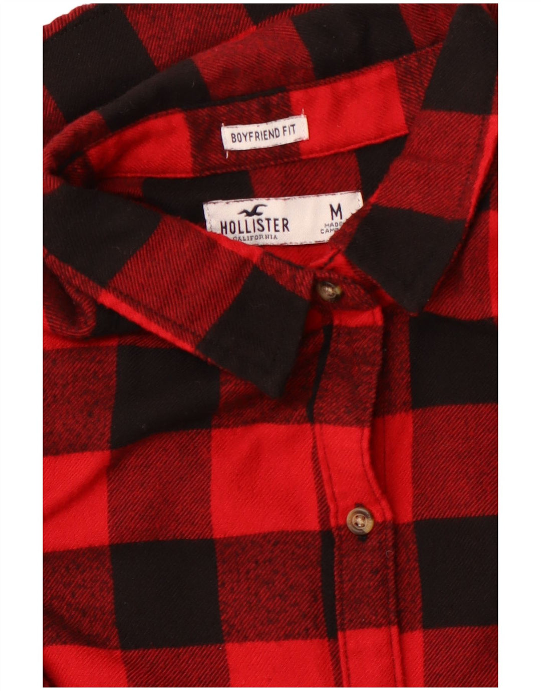HOLLISTER Camicia da donna in flanella vestibilità boyfriend UK 14 percalle rosso medio