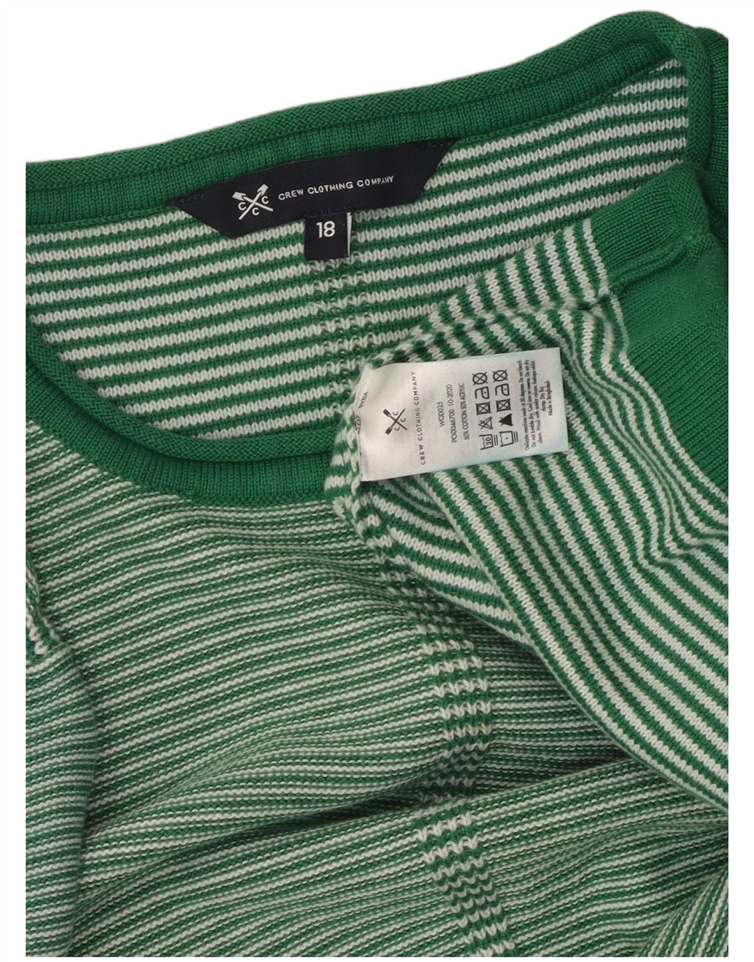 CREW CLOTHING Maglione da donna con scollo a barca UK 18 XL a righe verdi