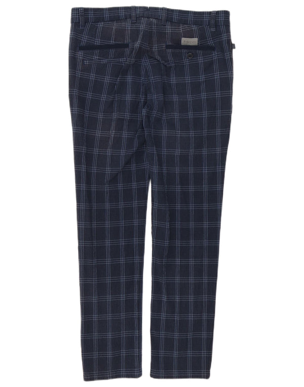 Pantaloni da abito slim autografati da uomo Jeckerson W32 L29 in cotone a quadri blu navy