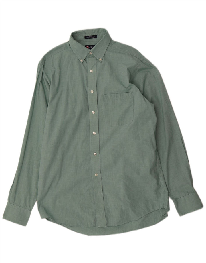 Camicia da uomo Chaps vestibilità classica taglia 15 1/2 cotone pied de poule verde medio