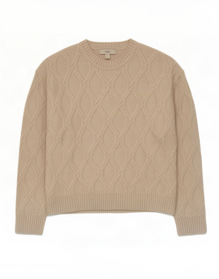 Maglione maglione girocollo da uomo Marks & Spencer piccolo poliestere beige