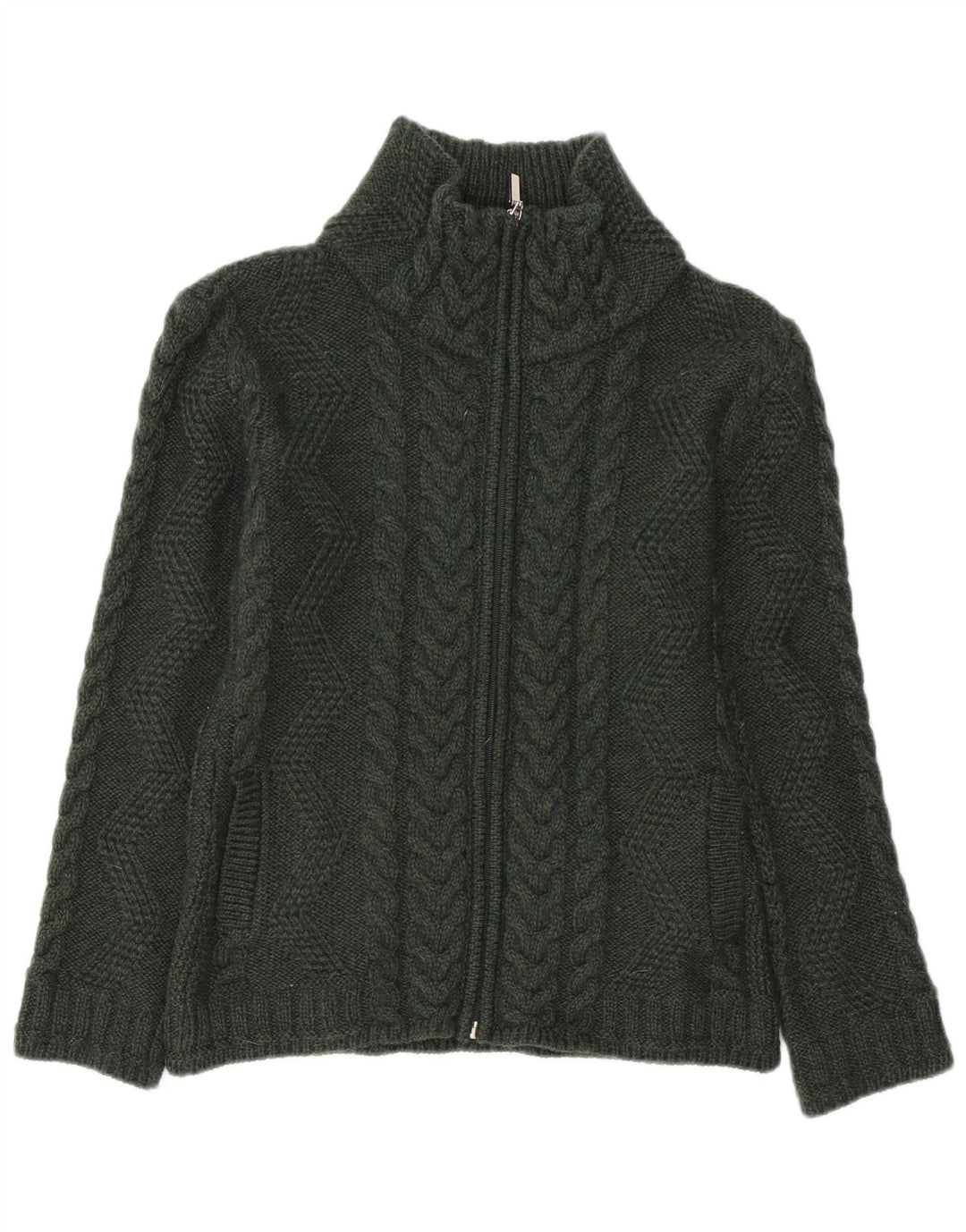Maglione cardigan da donna BOSTON IRISH UK 10 piccolo verde lana merino