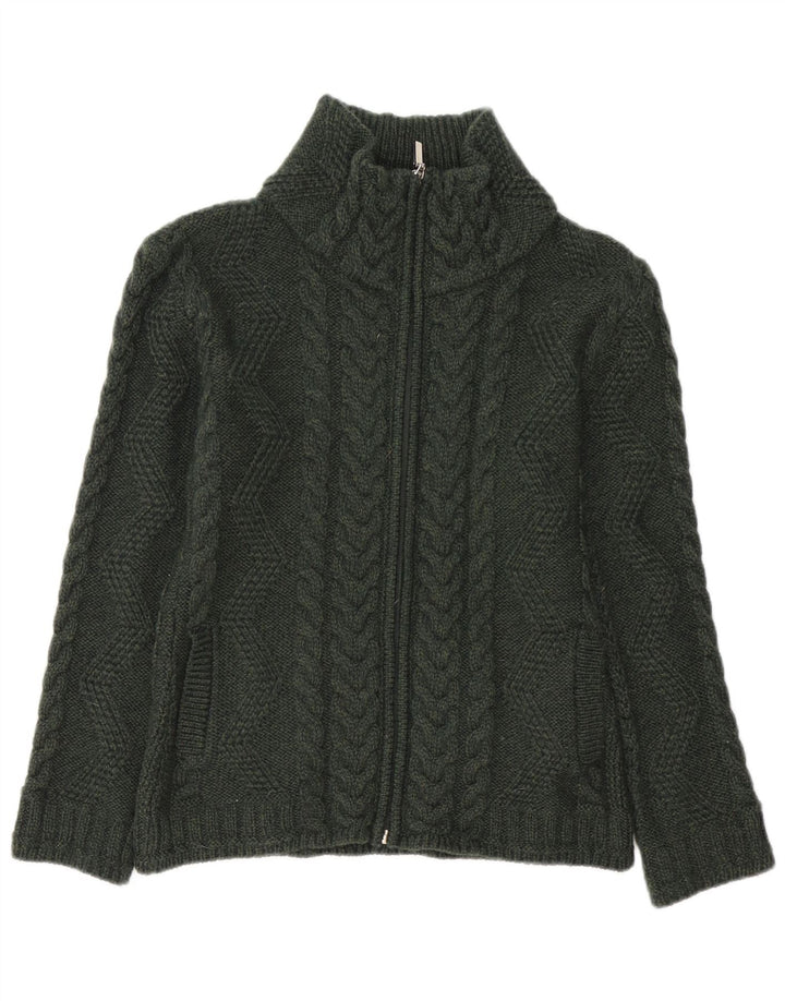 Maglione cardigan da donna BOSTON IRISH UK 10 piccolo verde lana merino