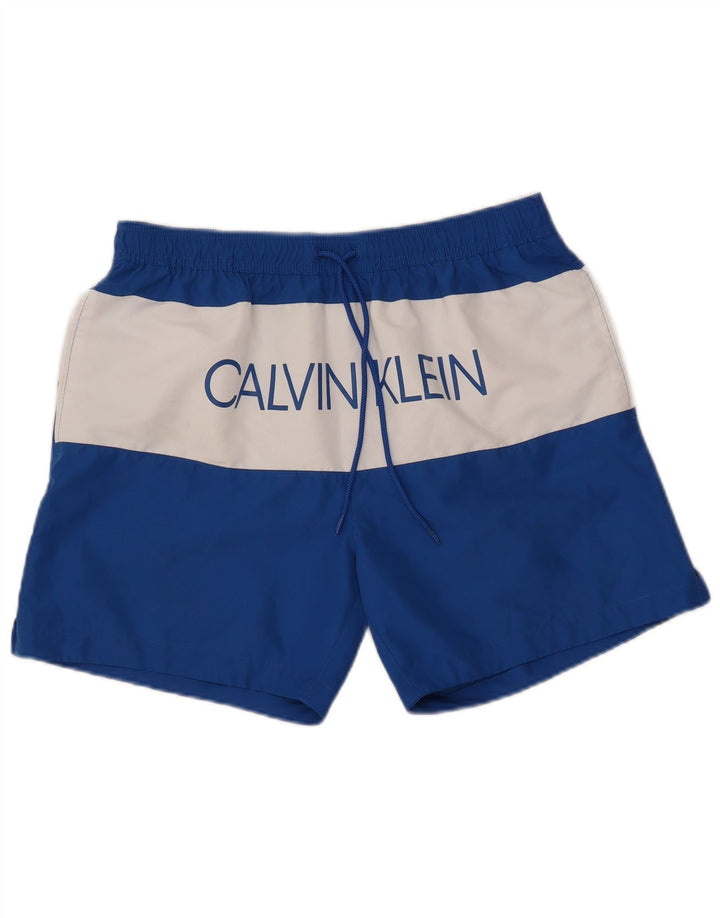 Pantaloncini da bagno grafici da uomo Calvin Klein grandi in poliestere color block blu