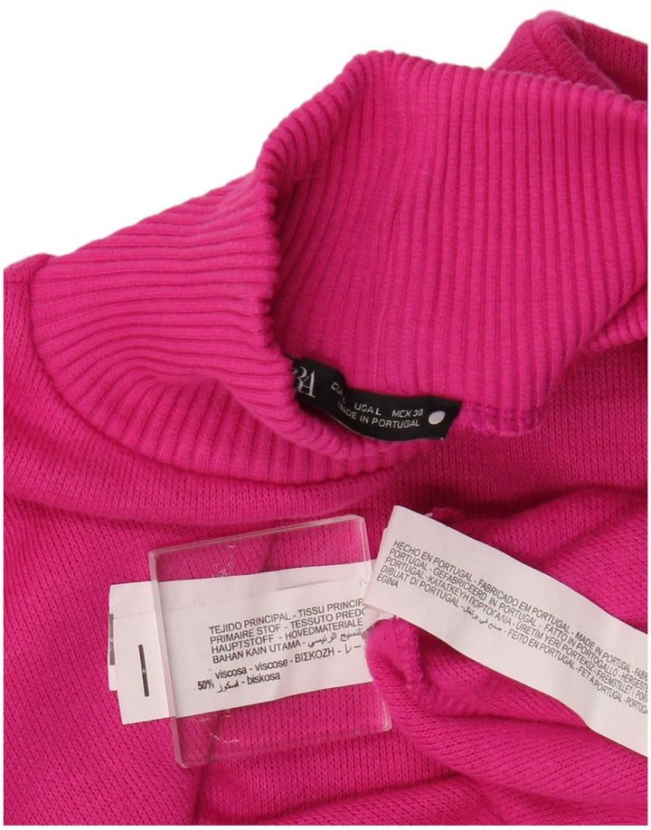 Maglione corto a collo alto corto da donna Zara UK 16 grande rosa