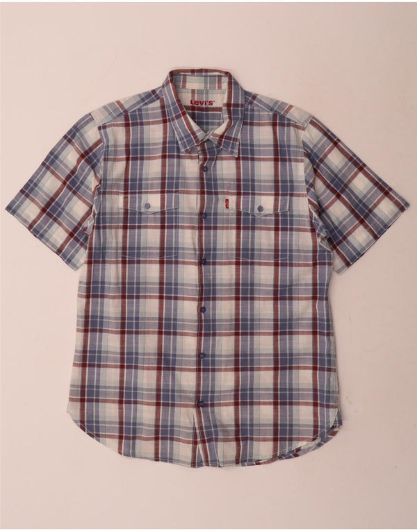 Levi's Camicia a maniche corte da uomo in cotone a quadri blu grandi