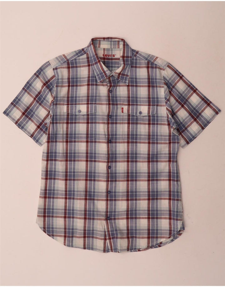 Levi's Camicia a maniche corte da uomo in cotone a quadri blu grandi