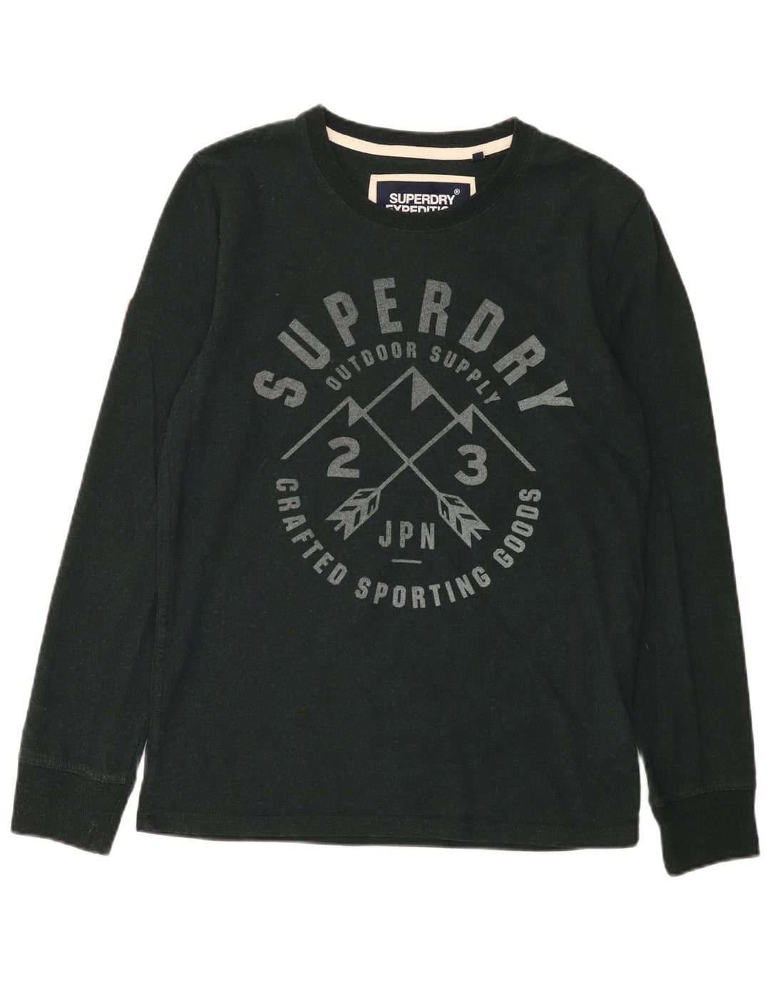 Top grafico da uomo Superdry a maniche lunghe XL in cotone verde