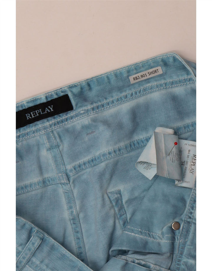 Pantaloncini di jeans da uomo Replay W34 Large in cotone blu
