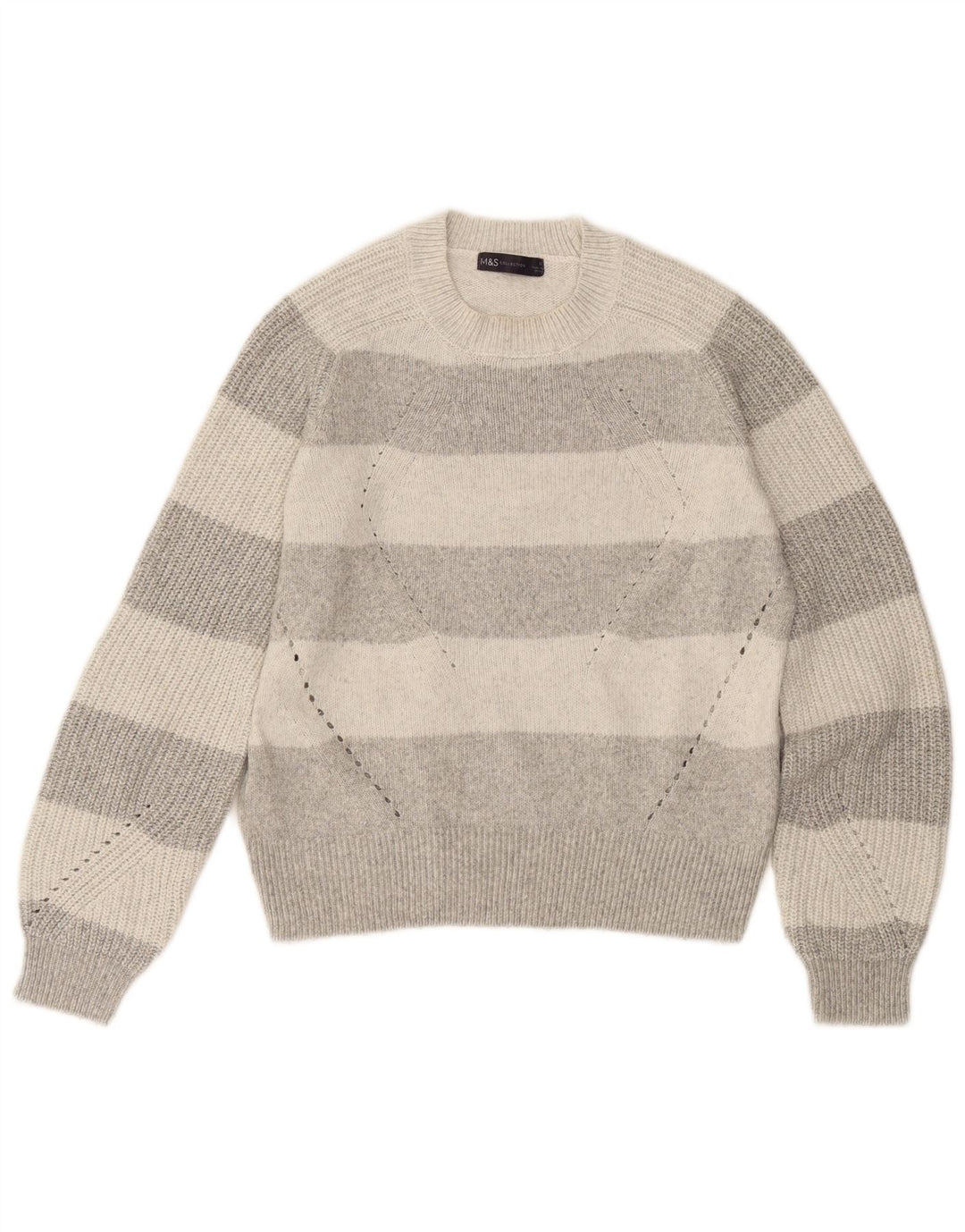 Maglione maglione girocollo da donna Zara UK 10 piccolo poliestere a righe grigie
