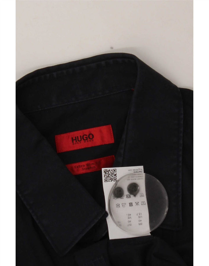 Camicia da uomo extra slim fit Hugo Boss taglia 40 cotone medio blu navy
